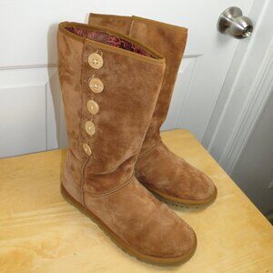 UGG Australia Lo Pro Button Fold Over Chestnut Suede Boots 3387 Womens Size 6 Up